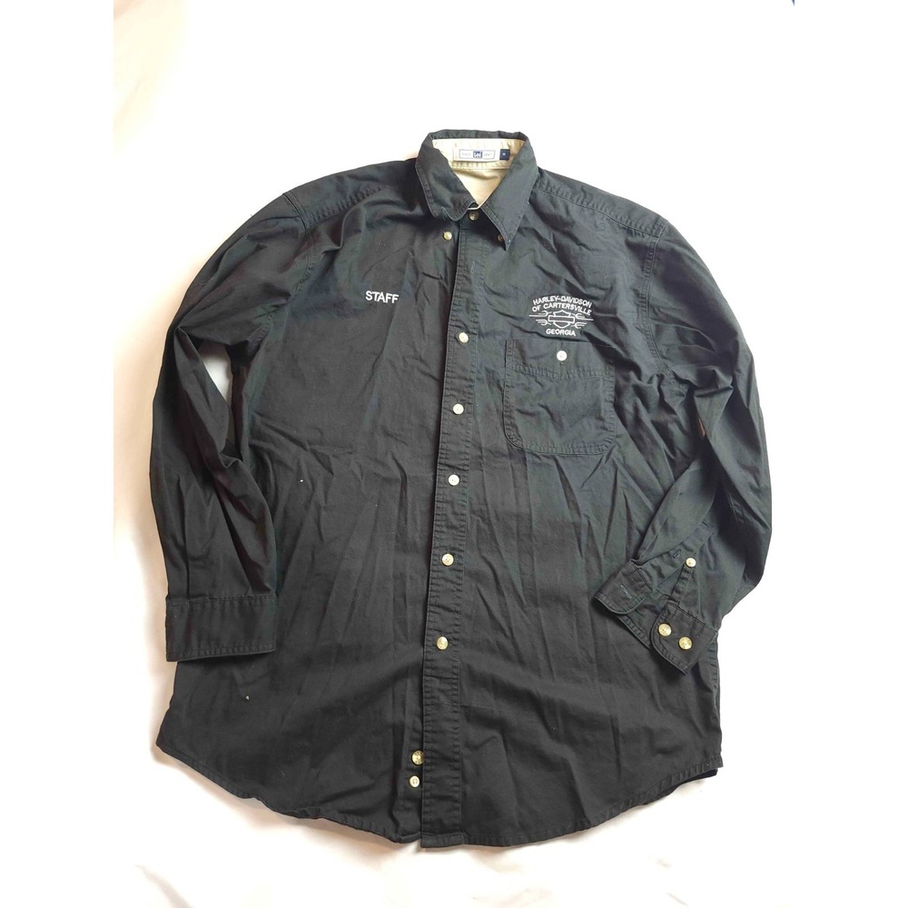 Lee‎ Harley-Davidson Staff Shirt Mens M Black Cartersville Georgia Biker Grunge